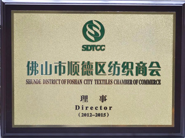 金年汇-2012年获顺德政府颁发“佛山纺织商会理事单位”
